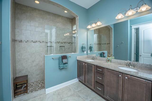 3769 Maidstone Dr, Mount Pleasant, SC 29466 - full bathroom featuring a walk in shower, tile patterned floors, double vanity, baseboards, and recessed lighting