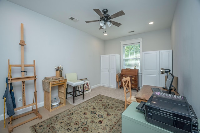 3769 Maidstone Dr, Mount Pleasant, SC 29466 - carpeted home office with a ceiling fan, baseboards, and recessed lighting