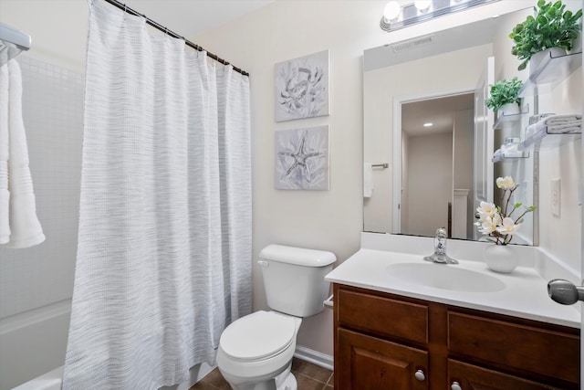 9747 Seed St, Ladson, SC 29456 - full bathroom featuring vanity, toilet, shower / bath combo with shower curtain, and tile patterned floors