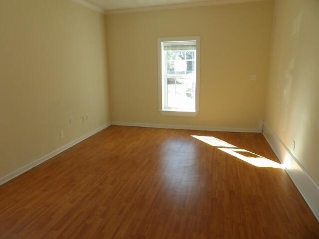 spare room featuring crown molding and wood-type flooring