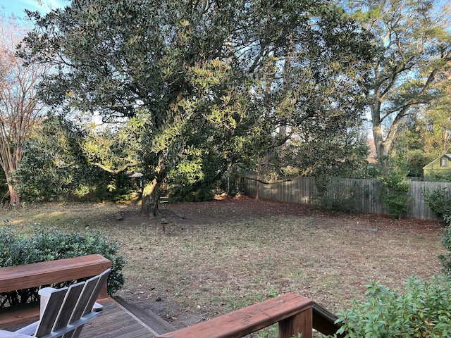 view of yard featuring a wooden deck