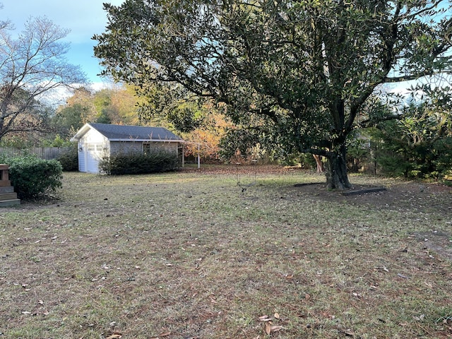 view of yard with a garage and an outdoor structure