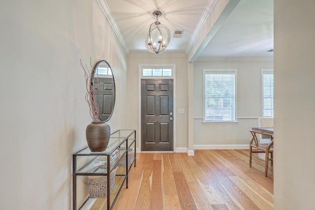 2150 Terrabrook Ln, Charleston, SC 29412 - foyer featuring light wood-style floors, ornamental molding, and a chandelier