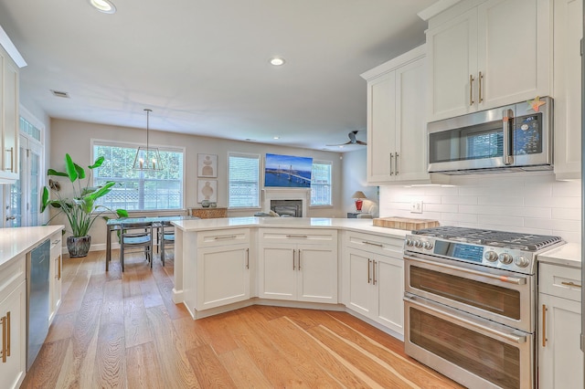 2150 Terrabrook Ln, Charleston, SC 29412 - kitchen with stainless steel appliances, light wood-style floors, a peninsula, light countertops, and plenty of natural light
