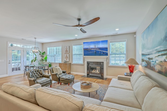 2150 Terrabrook Ln, Charleston, SC 29412 - living area featuring ceiling fan, plenty of natural light, light wood-style flooring, a fireplace, and recessed lighting