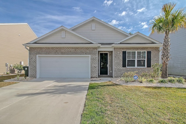 view of front of property featuring a garage and a front lawn