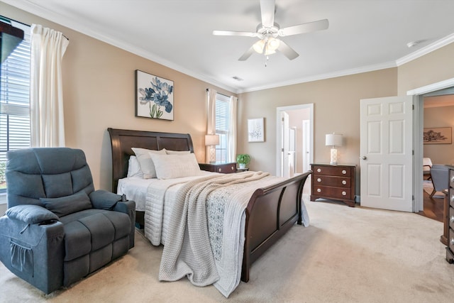 129 Saluda Dr, Moncks Corner, SC 29461 - bedroom featuring ornamental molding, light carpet, and ceiling fan