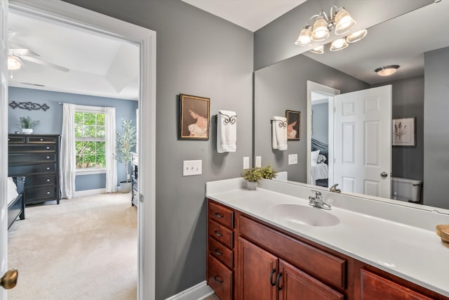129 Saluda Dr, Moncks Corner, SC 29461 - bathroom featuring connected bathroom, vanity, ceiling fan, and a chandelier