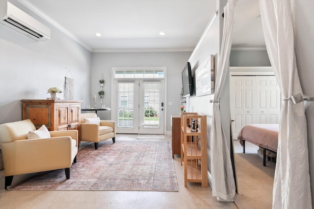 129 Saluda Dr, Moncks Corner, SC 29461 - living area with a wall mounted AC, ornamental molding, and recessed lighting