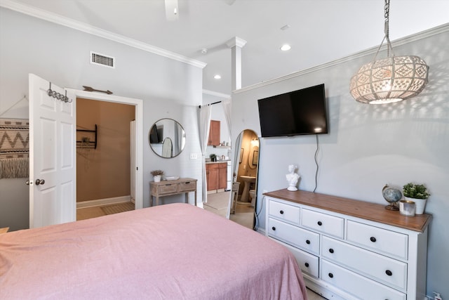 129 Saluda Dr, Moncks Corner, SC 29461 - bedroom with arched walkways, ensuite bath, crown molding, and recessed lighting