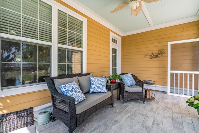 129 Saluda Dr, Moncks Corner, SC 29461 - porch with a ceiling fan and outdoor lounge area