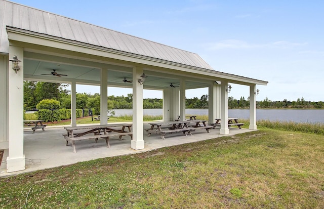 129 Saluda Dr, Moncks Corner, SC 29461 - view of patio featuring ceiling fan and a water view
