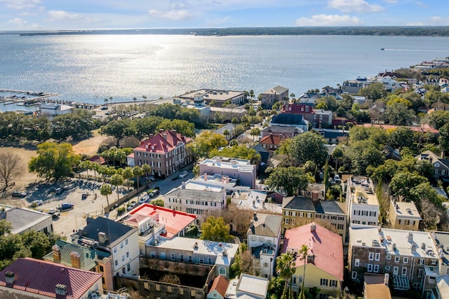 aerial view featuring a water view