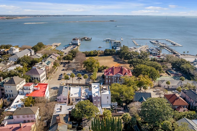 aerial view with a water view