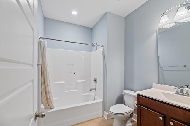 full bathroom featuring tile patterned flooring, vanity, shower / tub combo, and toilet