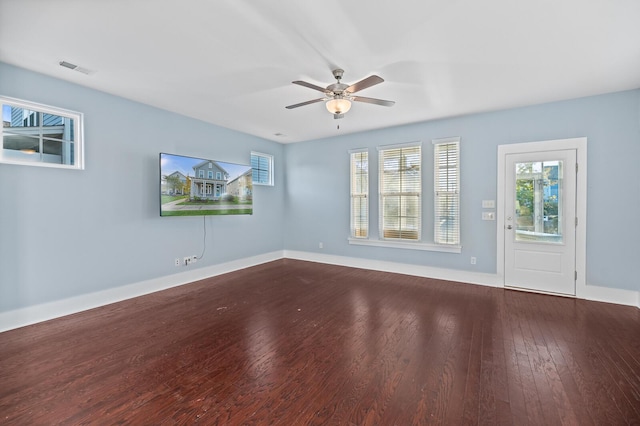 unfurnished room featuring hardwood / wood-style flooring and ceiling fan