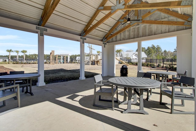 view of patio / terrace featuring ceiling fan and outdoor dining area