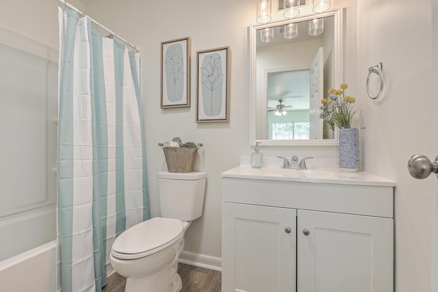 202 Greenmeadow Dr, Goose Creek, SC 29445 - full bathroom featuring a ceiling fan, wood finished floors, vanity, baseboards, and toilet