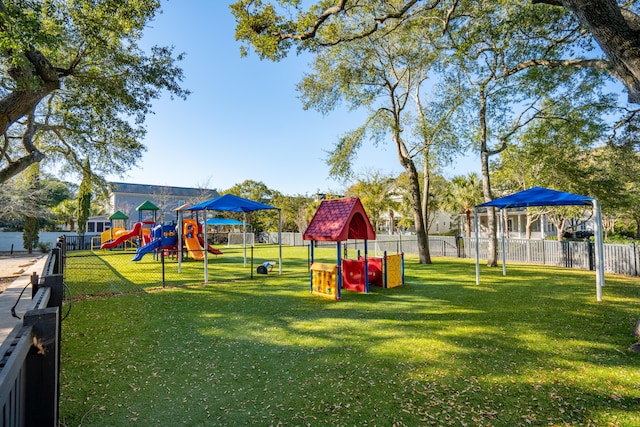 view of play area with a lawn