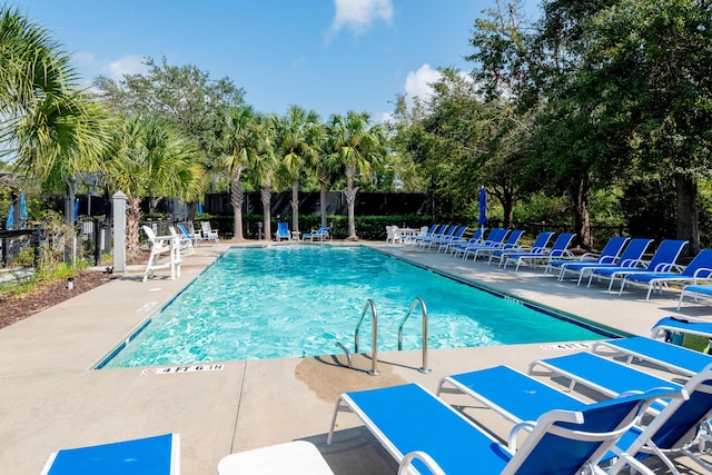 view of swimming pool with a patio