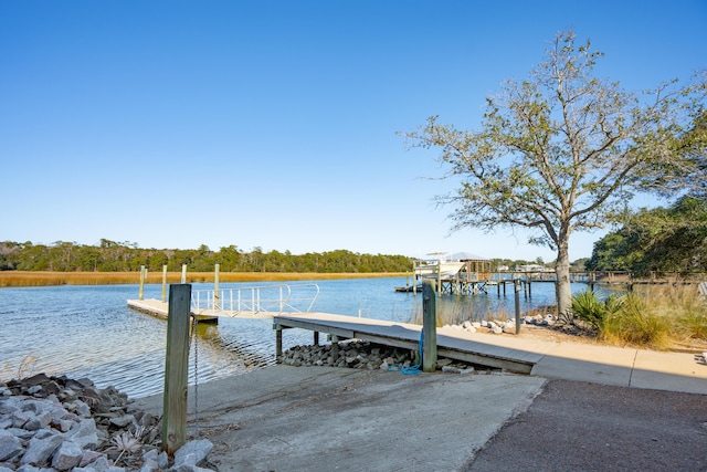 dock area with a water view