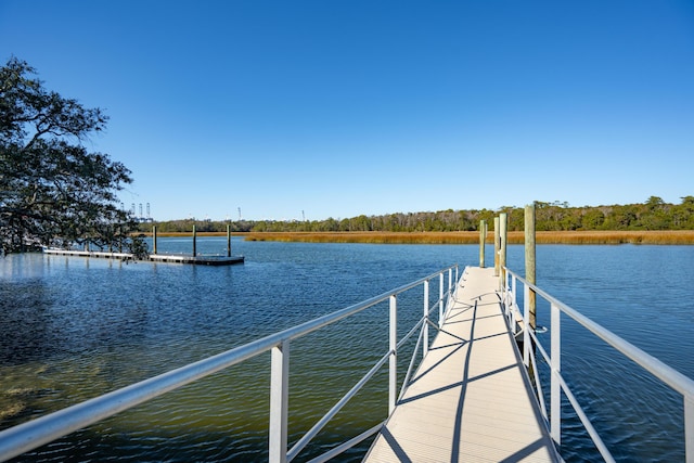 view of dock with a water view