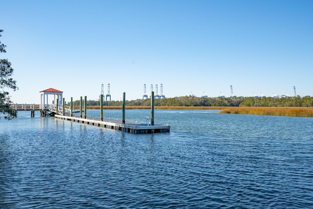 view of dock featuring a water view