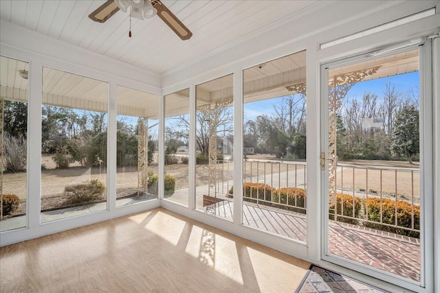 2830 Wire Rd, Saint George, SC 29477 - unfurnished sunroom featuring wooden ceiling and ceiling fan