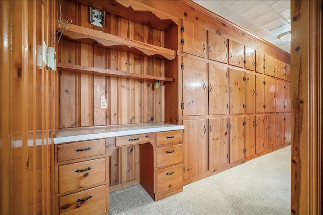 2830 Wire Rd, Saint George, SC 29477 - bar featuring built in desk, light colored carpet, and wooden walls