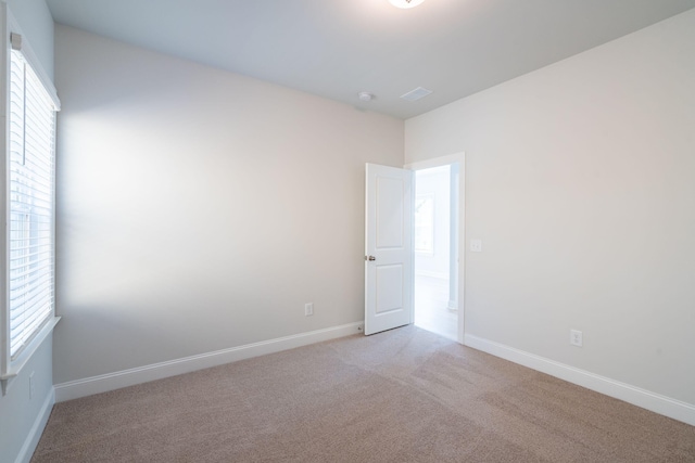 spare room with light carpet and plenty of natural light