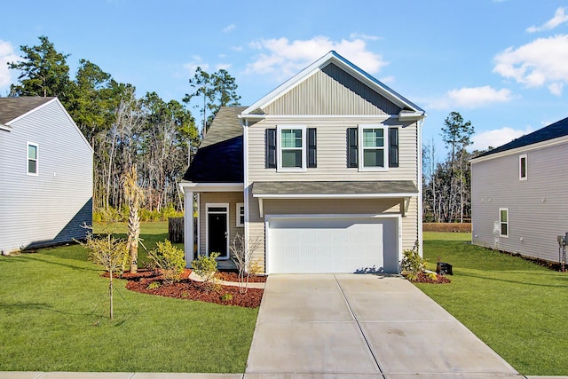 110 Cardinal Flower Ct, Moncks Corner, SC 29461 - view of front of property with driveway, a front yard, a garage, and board and batten siding