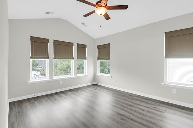 1510 Royal Colony Rd, Johns Island, SC 29455 - empty room featuring healthy amount of natural light, a ceiling fan, vaulted ceiling, and dark wood-style floors