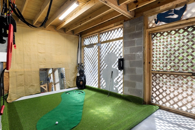 interior space featuring concrete block wall