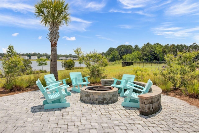 view of patio / terrace with a fire pit