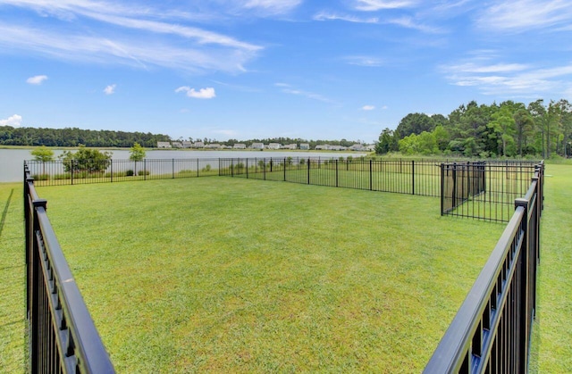 view of yard with a water view