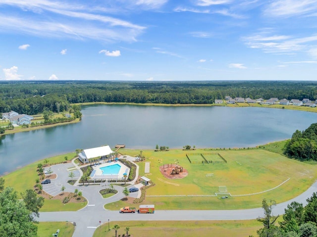 aerial view featuring a water view