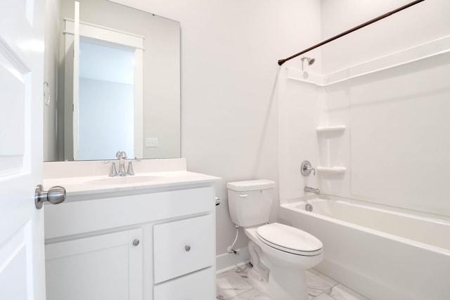 full bathroom with vanity, toilet, and shower / washtub combination