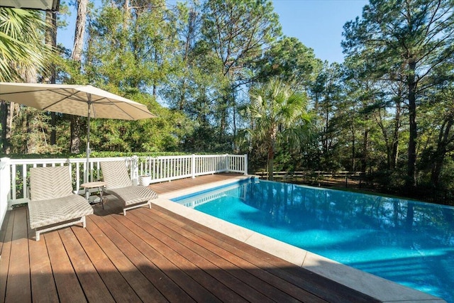 view of pool with a wooden deck