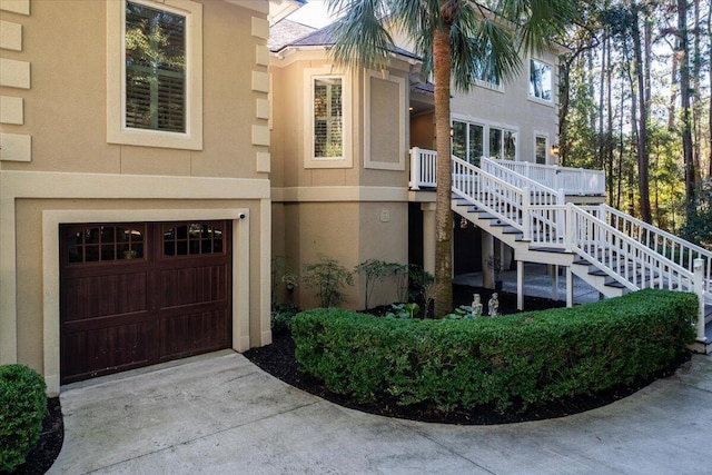 exterior space with a garage