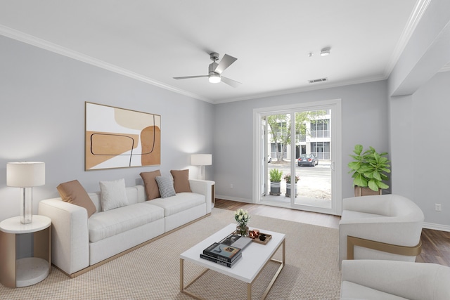 130 River Landing Dr Unit 4102, Charleston, SC 29492 - living area featuring baseboards, crown molding, wood finished floors, and ceiling fan