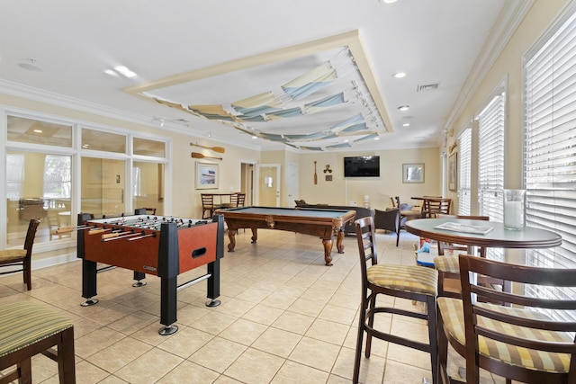 130 River Landing Dr Unit 4102, Charleston, SC 29492 - playroom featuring crown molding, healthy amount of natural light, light tile patterned floors, billiards, and recessed lighting