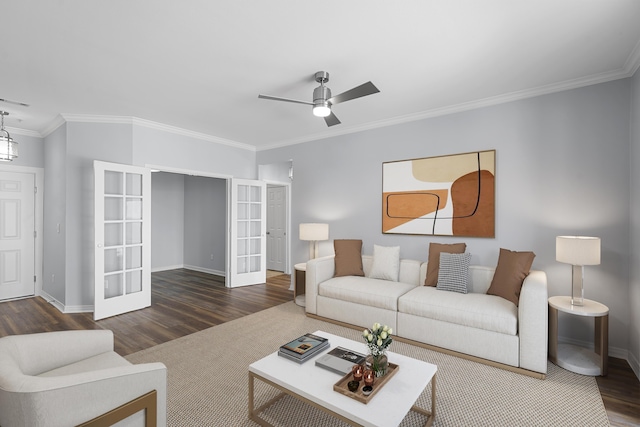 130 River Landing Dr Unit 4102, Charleston, SC 29492 - living area featuring french doors, wood finished floors, a ceiling fan, ornamental molding, and baseboards