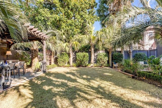 view of yard featuring a pergola and a patio