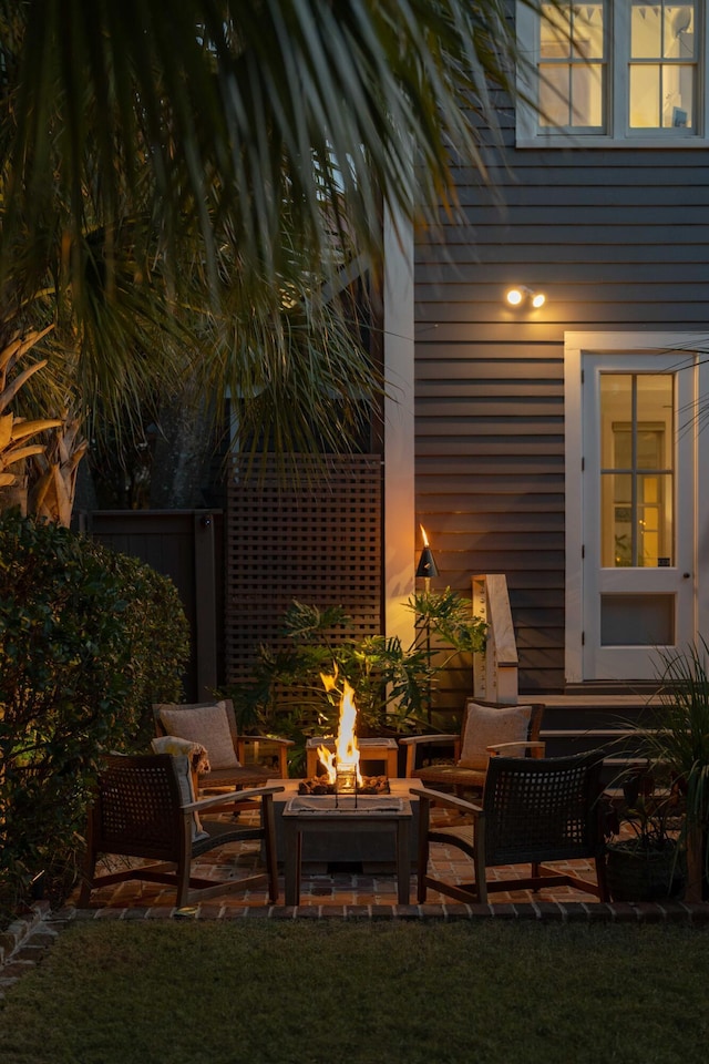 view of patio featuring a fire pit