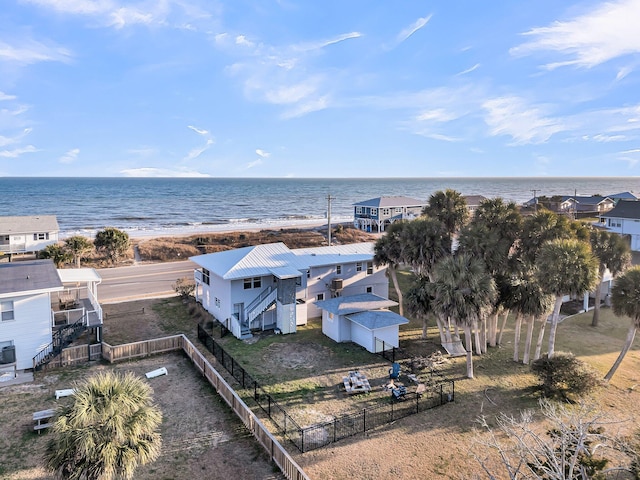 aerial view featuring a beach view and a water view