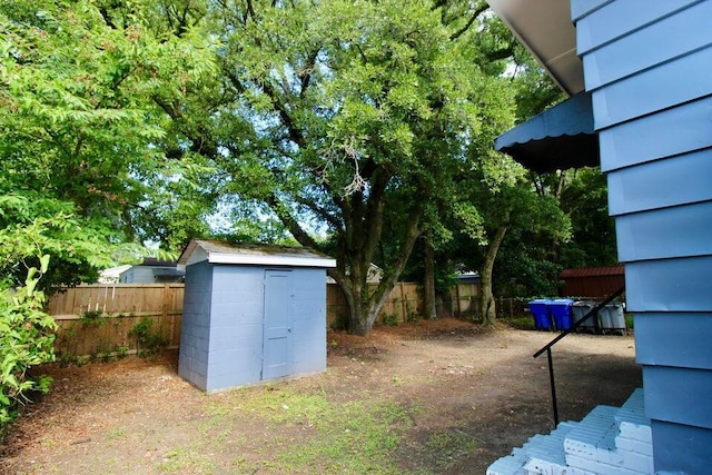 view of yard featuring a storage unit