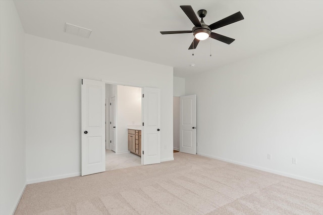 351 Blue Oak Dr, Moncks Corner, SC 29461 - unfurnished bedroom featuring light carpet, baseboards, connected bathroom, and a ceiling fan