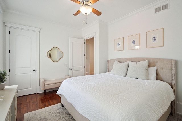 3 Cross Ln, Isle Of Palms, SC 29451 - bedroom featuring ornamental molding, dark wood-style floors, and a ceiling fan