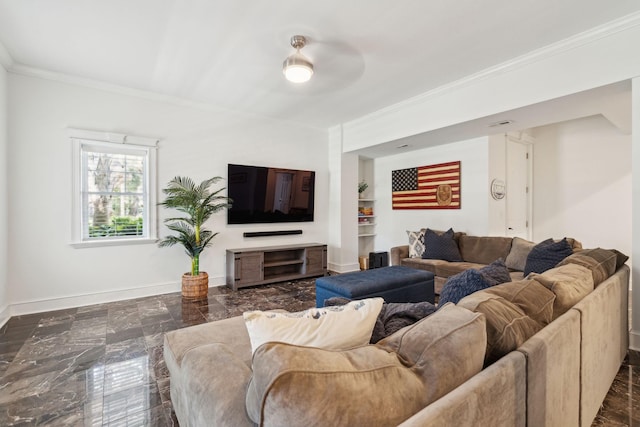 3 Cross Ln, Isle Of Palms, SC 29451 - living room with crown molding, dark marble finish floors, and baseboards