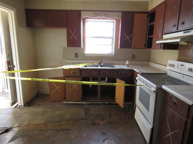 kitchen featuring white range with electric cooktop and sink